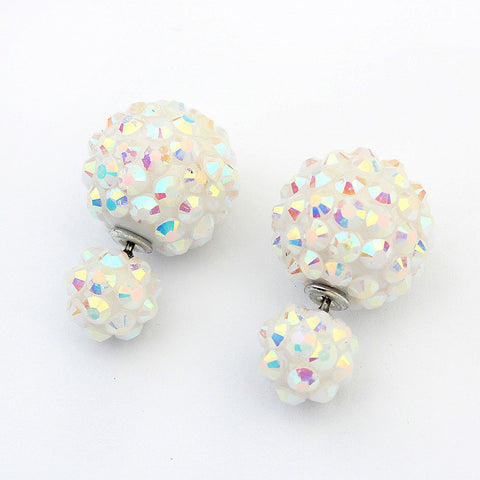 Pop Flower Crystal Double Side Stud Big Pearl Earrings