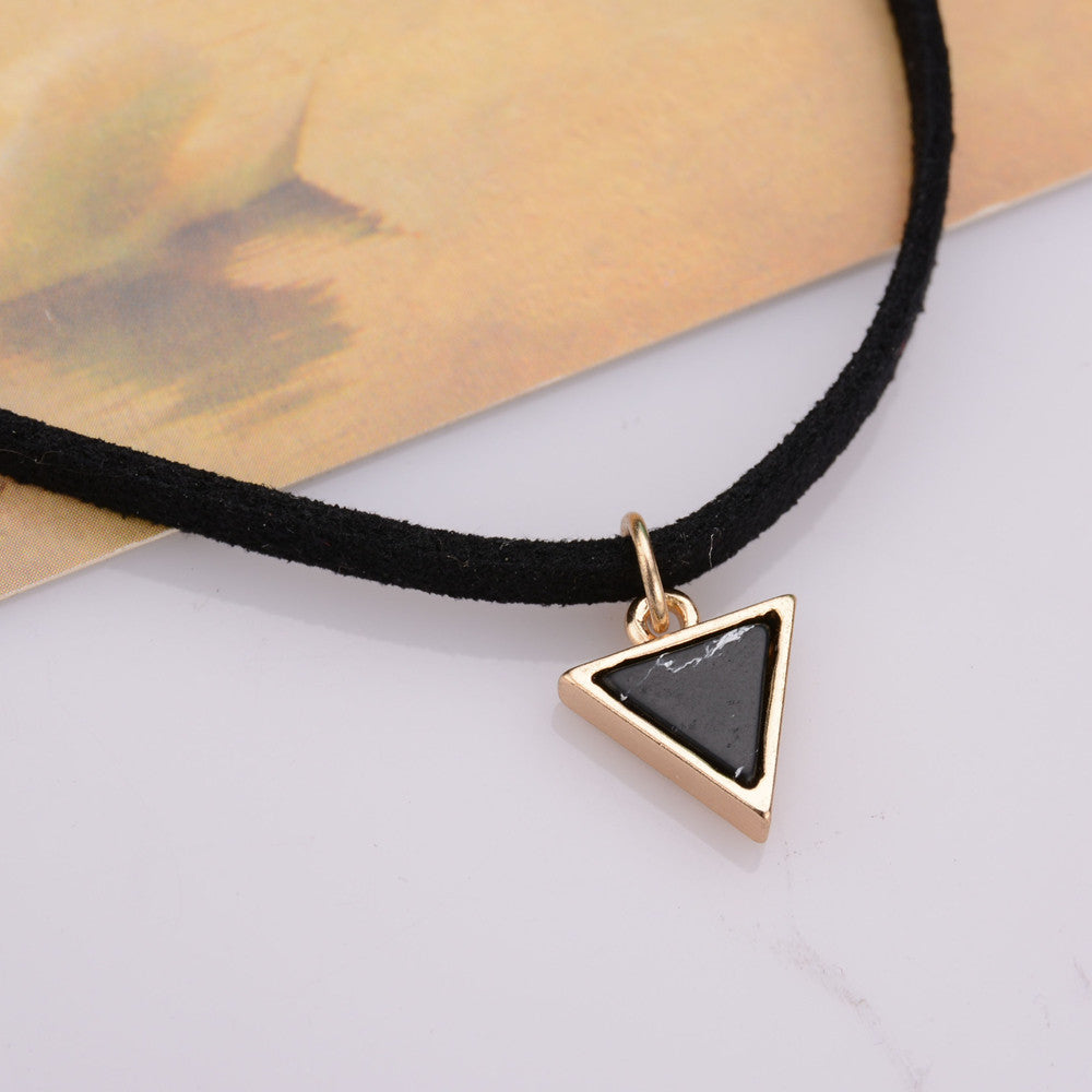 Punk Short Black Velvet Choker Necklaces With Triangle Faux Stone in 6 Colors