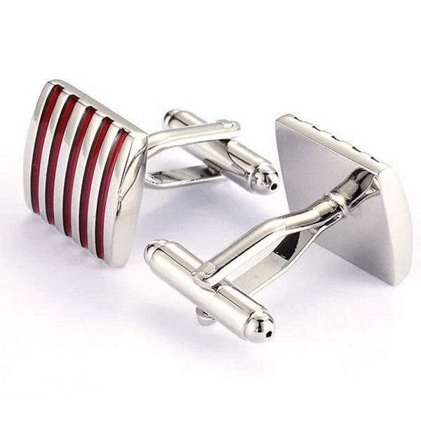 High Quality Classic Red Stripe Square Pattern Cufflinks For Men