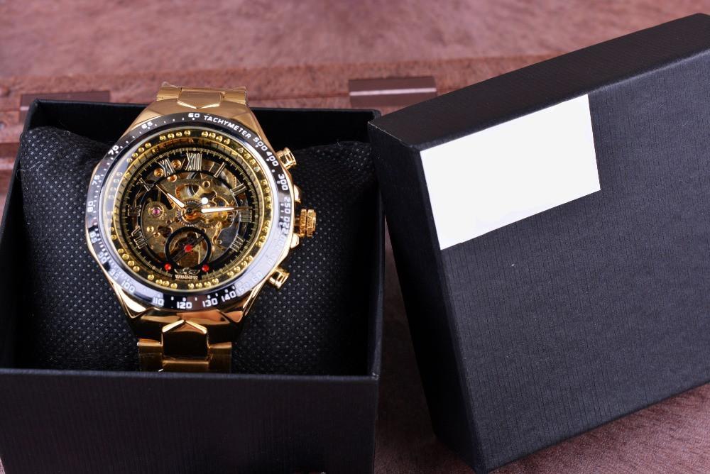 Sport Design Bezel Golden Automatic Skeleton Watch wm-m
