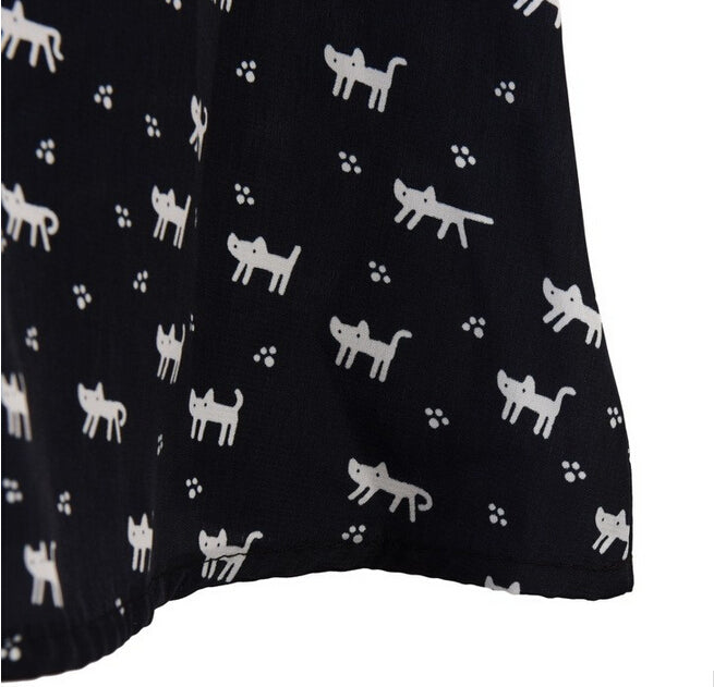 New Design Cat Footprints Pattern Summer Shirts Dresses With Belt