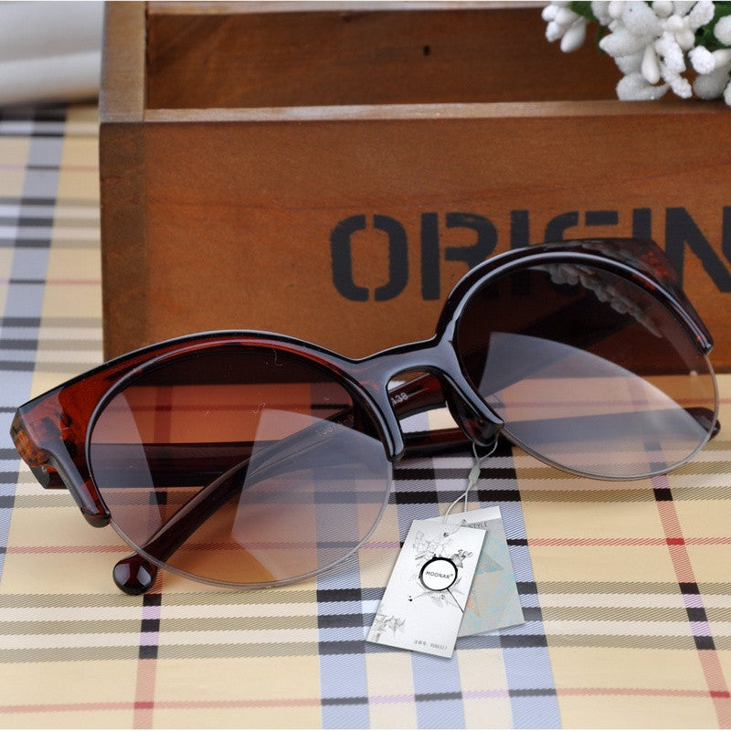 Cat Eye Sunglasses for Women Vintage Semi-Rimless
