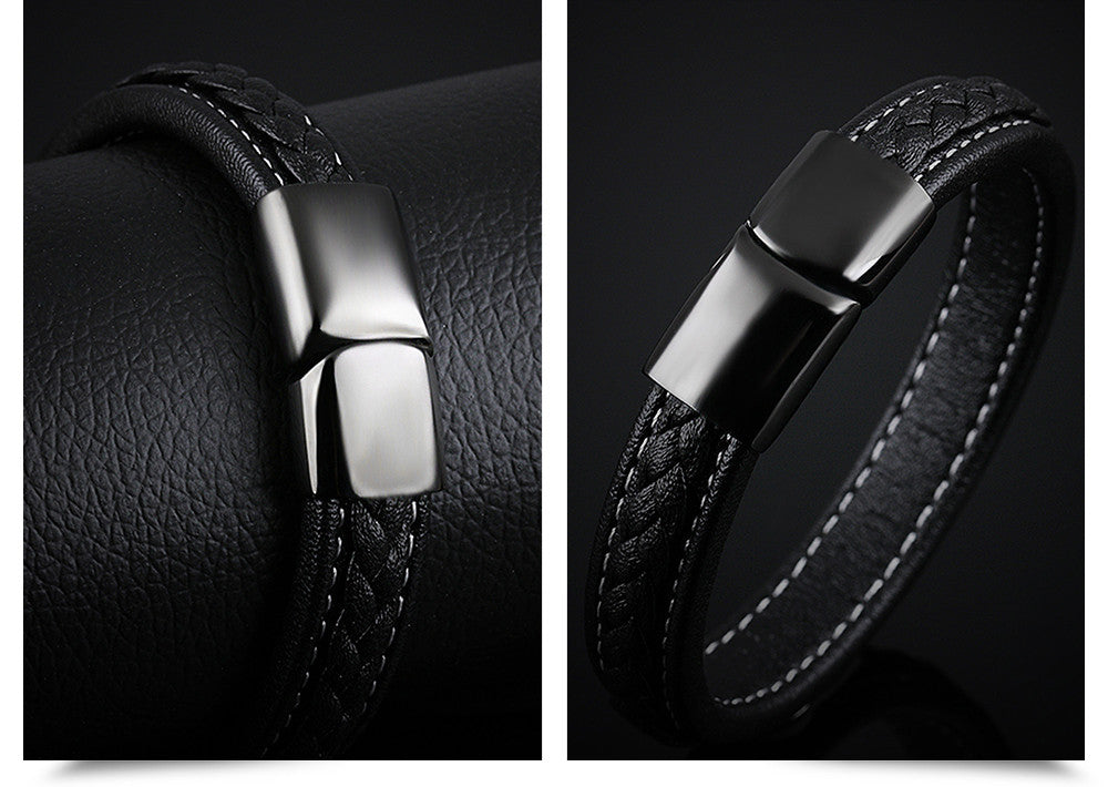 Black Titanium Leather Bracelets for Women & Men's Jewelry