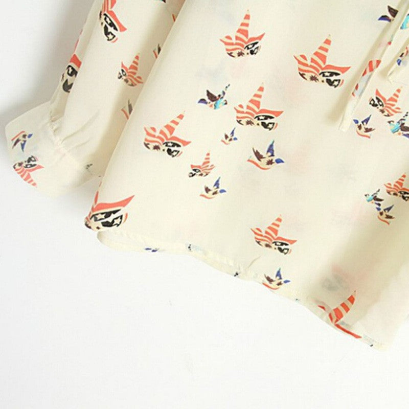 Long Sleeve Dove Print Casual Loose Shirt Tops