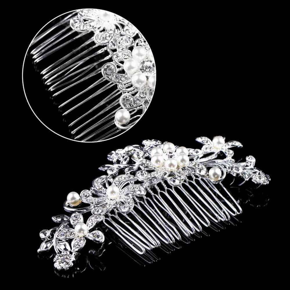 Flower Crystal Pearls HairClip Comb