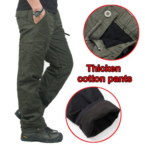 Winter Double Layer Khaaki for Men Classic Cargo Pants Warm Thick Baggy Design