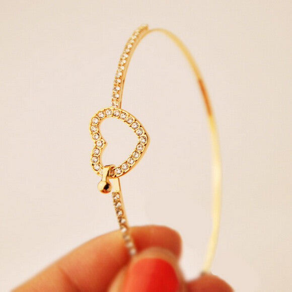 Adorable Lady Cuff Gold Plated Heart Bangle Fashion Bracelets