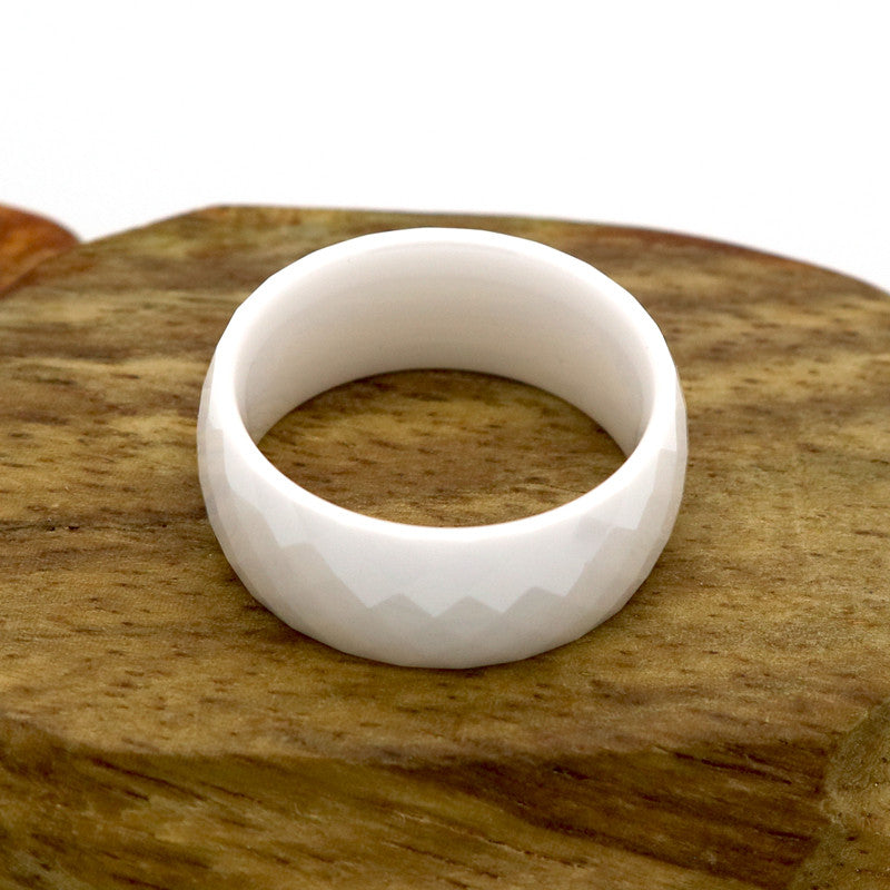 Comfort Fit Multi Faceted White Black Ceramic Ring mj-