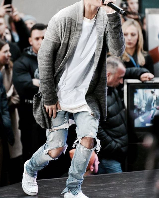 Rockstar Justin Bieber Ankle Zipper Destroyed Skinny Ripped Jeans for Men