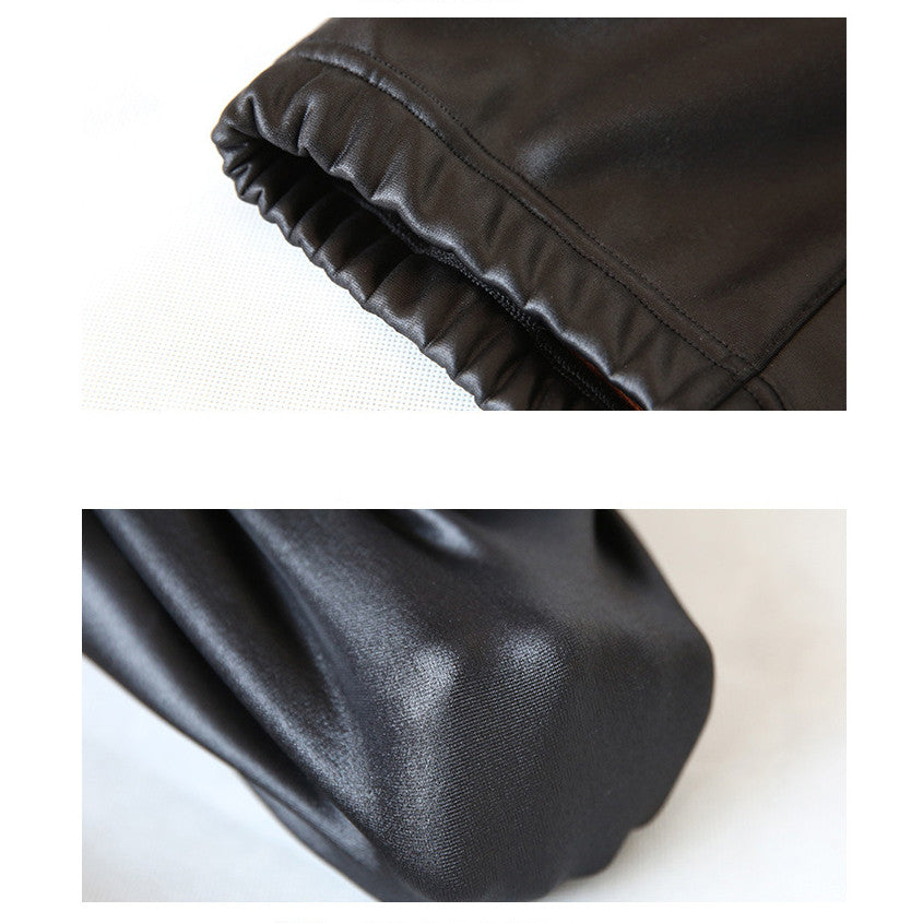 Warm PU Leather Thick Velvet Stretch Slim Pencil Elasitc Women Pants