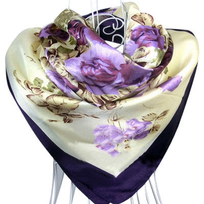 Flower Print Oil Painting Square Shape Silk Scarves For Women