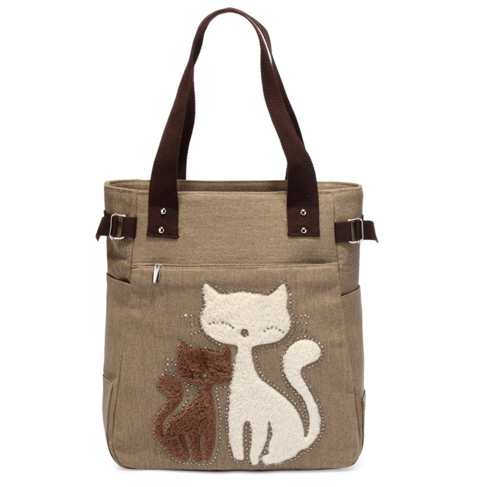 Cute Cat Fashion Canvas Casual Tote Bag Shoulder Bag bws