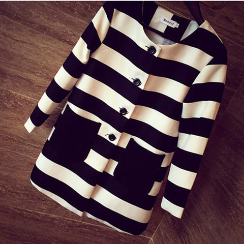 Striped Printed Women Jacket Slim Casual Coat