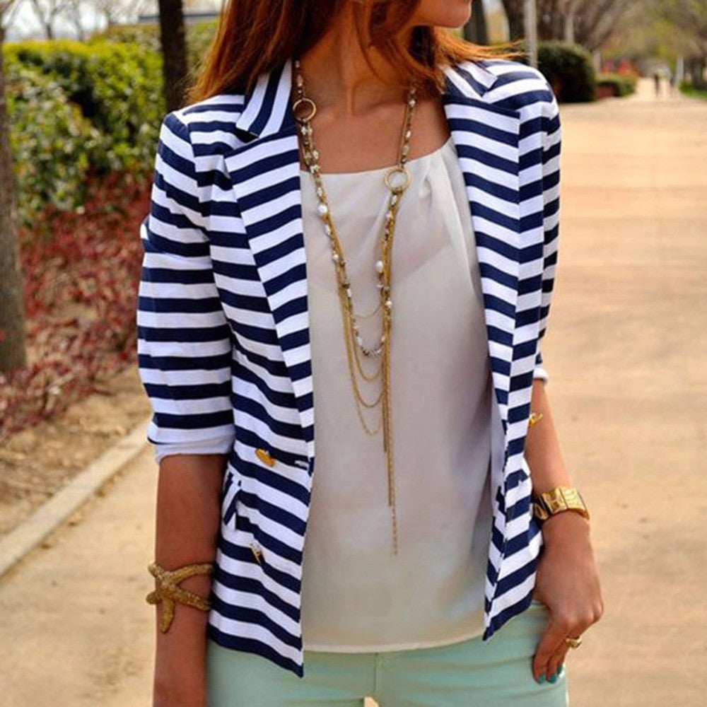 Stripes Fashion Spring Women Blazer