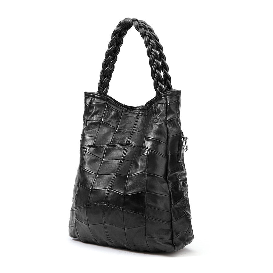 Genuine Leather Patchwork Women's Shoulder Bag Tote Handbag