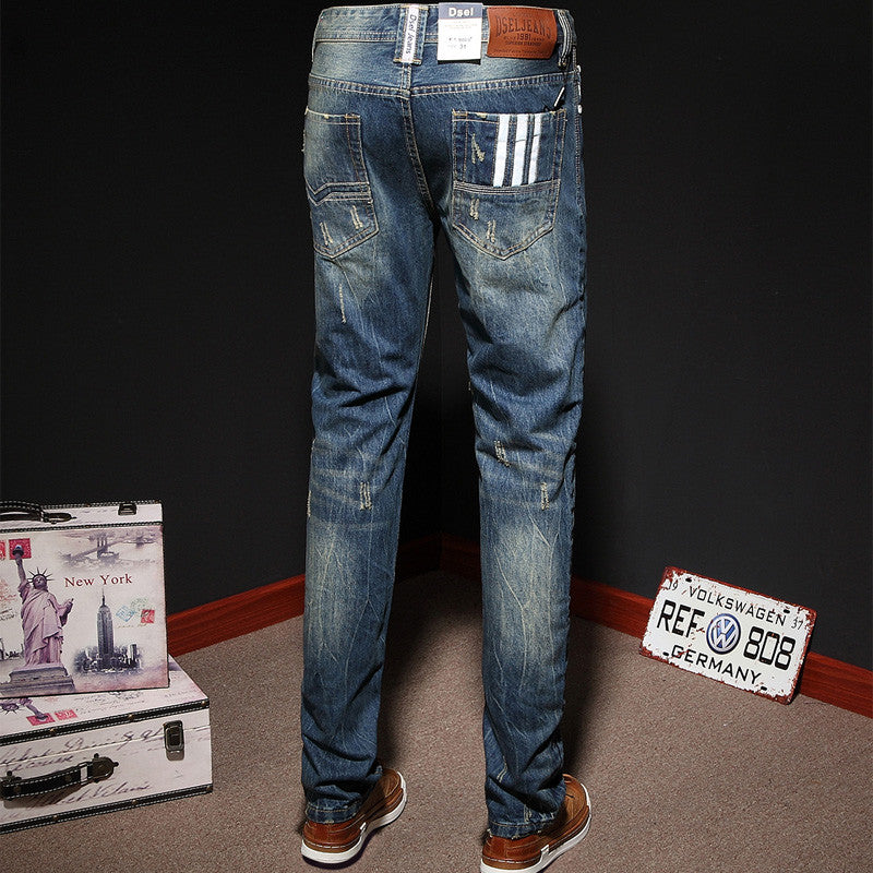 High Quality Blue Color Jeans For Men Ripped Button Pants