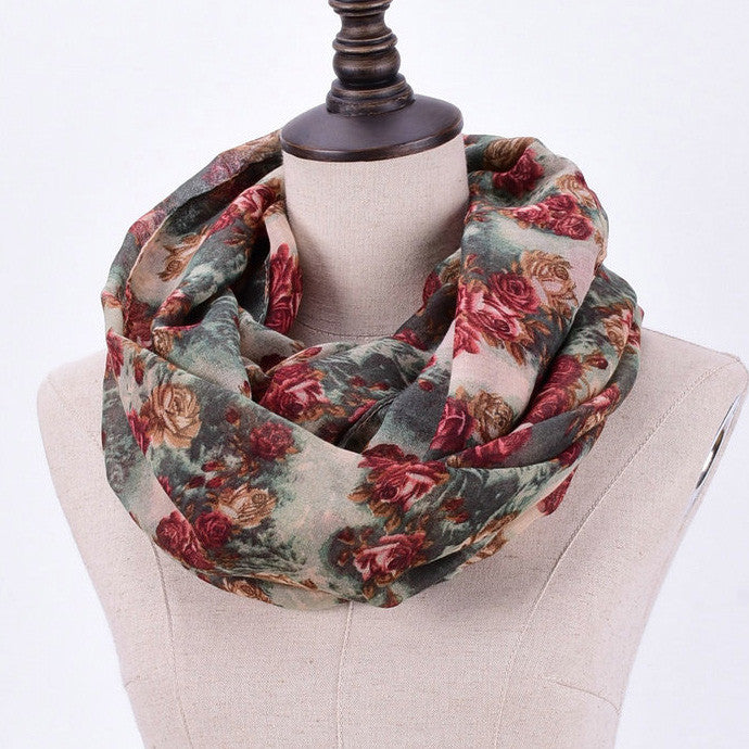 Warm Flower Loop Small Rose Print Chevron Ring Scarves