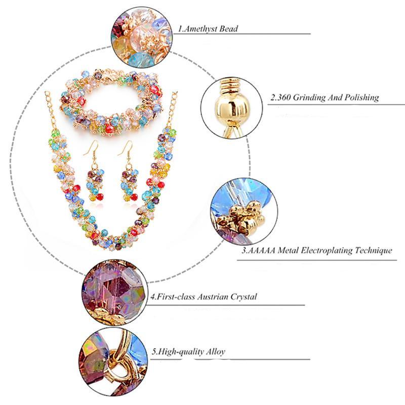 Colorful Bracelets Gold Necklaces & Earrings Crystal Jewelry Sets