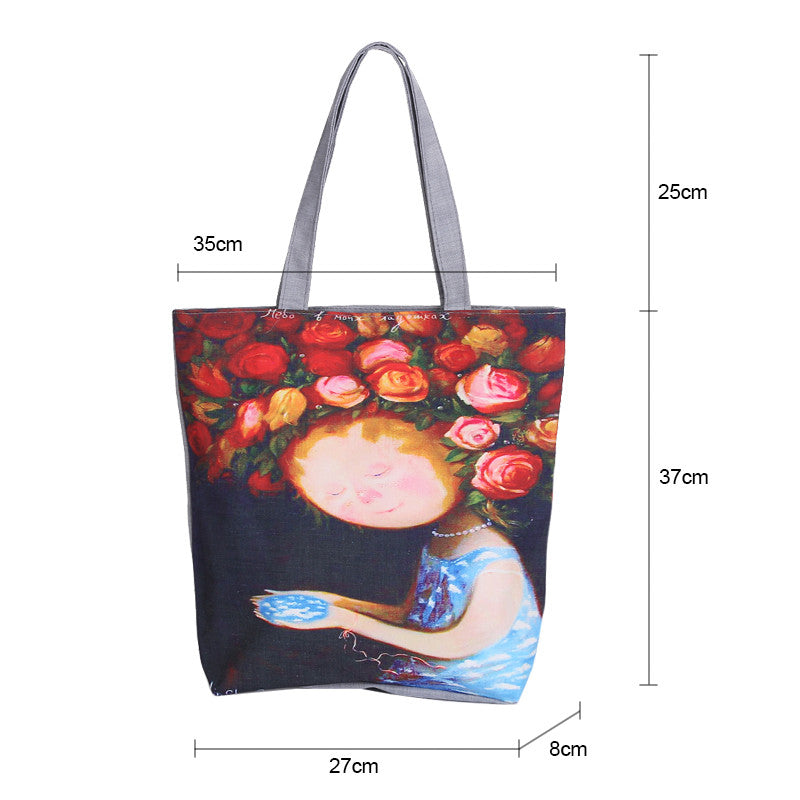 Floral Printed Canvas Tote Female Shopping Bags