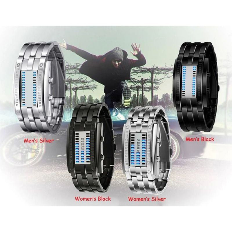 Future Technology Binary Black Stainless Steel Date Digital LED Bracelet Sport ww-s wm-s