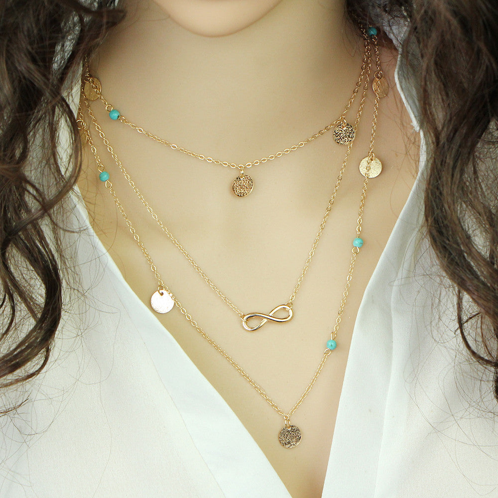 Chain Turquoise Necklaces Multi Layer Leaf Fashion