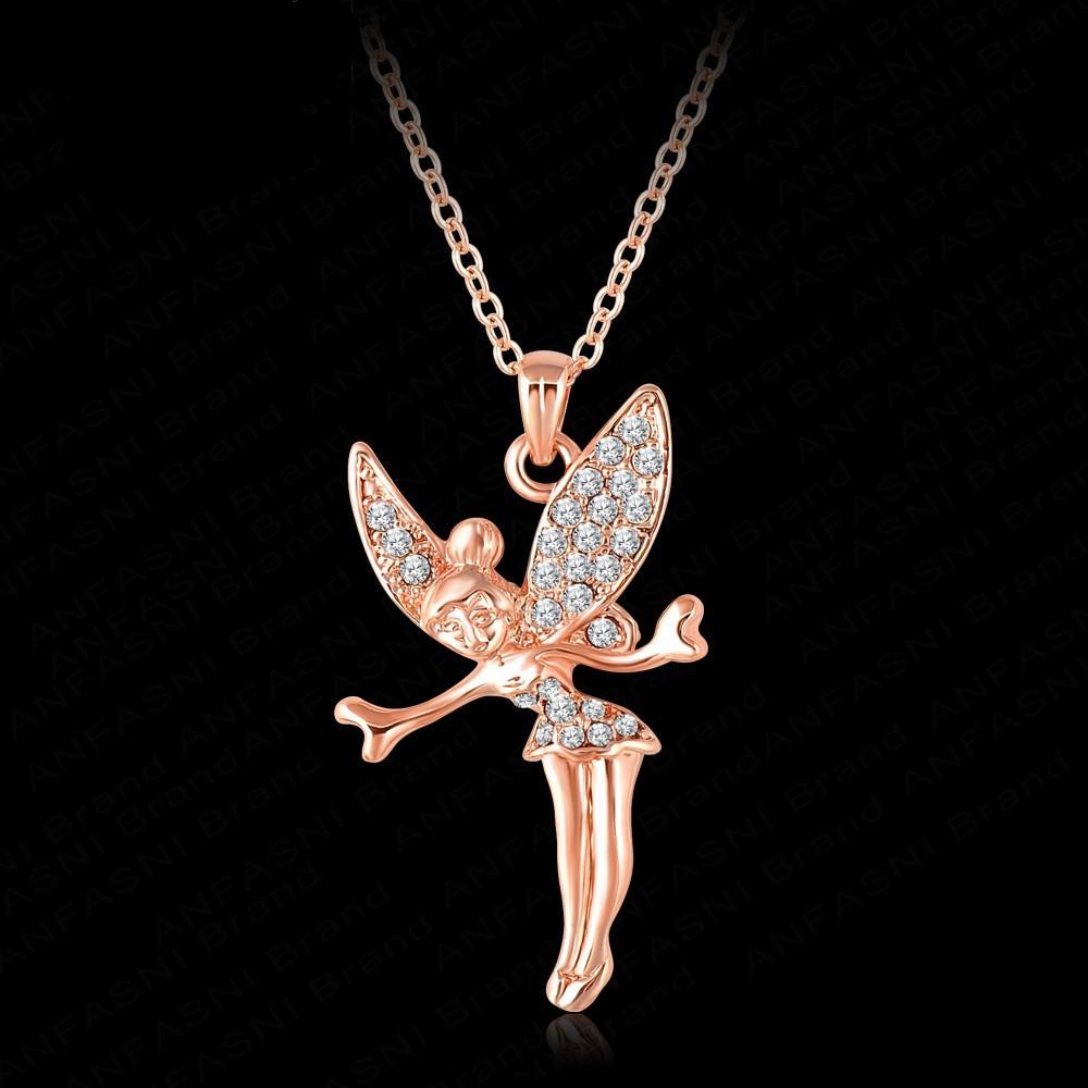 Top Quality Rose Gold Plated Crystal Angel-Girl Design Pendant Necklace