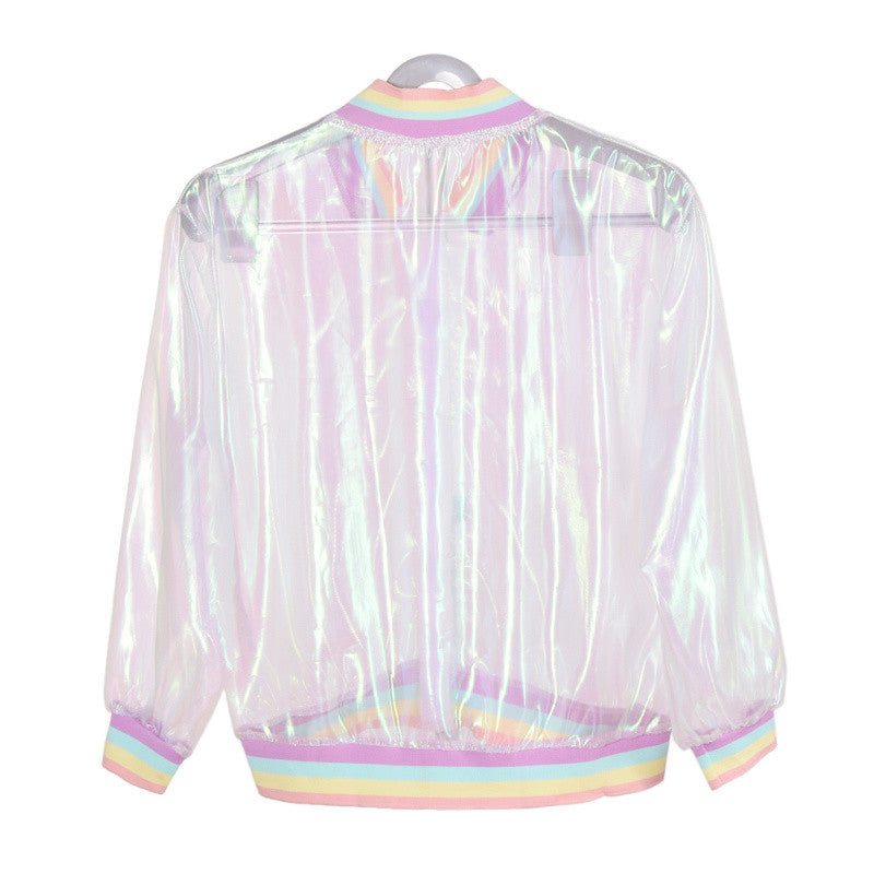 Laser Rainbow Symphony Hologram Women Jacket Clear Sunproof Basic Coat