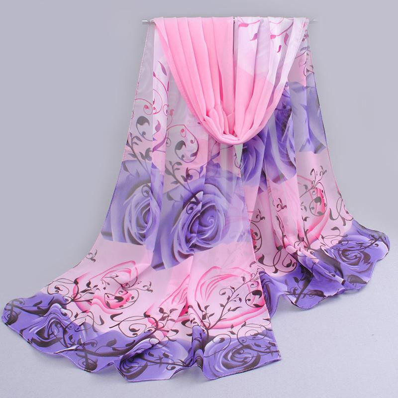 Rose Print Chiffon Scarves From India