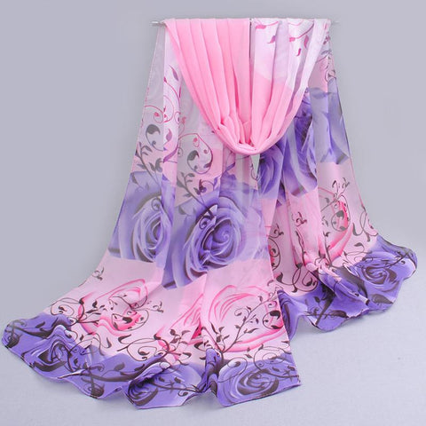 Rose Print Chiffon Scarves From India