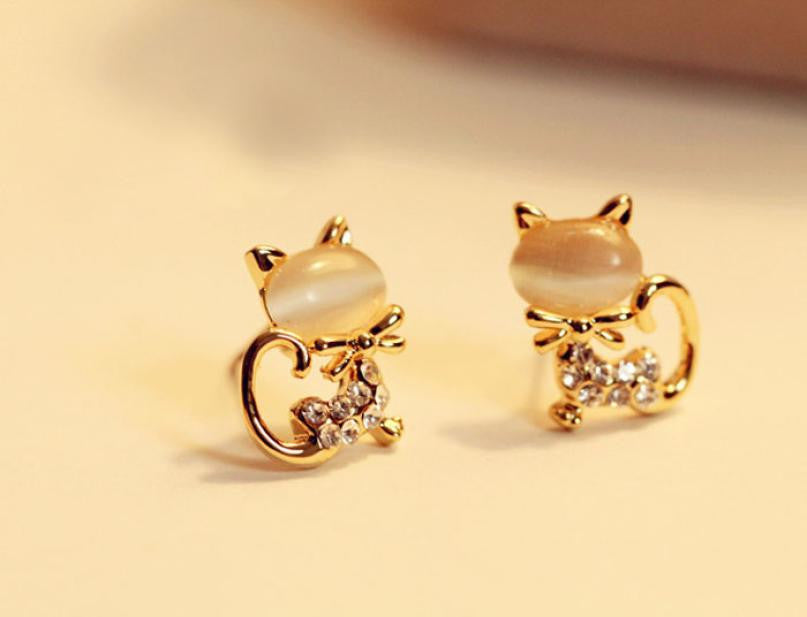 Good-Looking Cute Cat Crystal Rhinestone Earrings