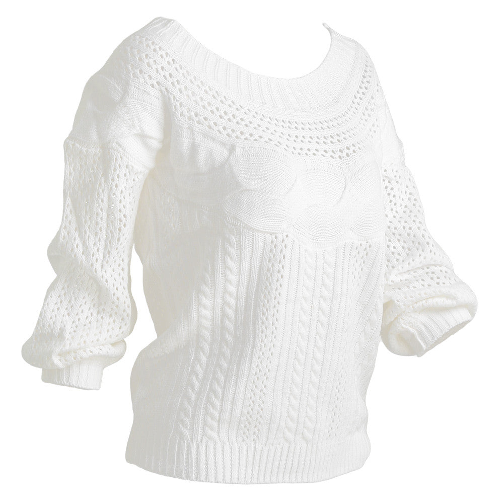 Off The Shoulder Knitted Hollow Out Sweater For Women