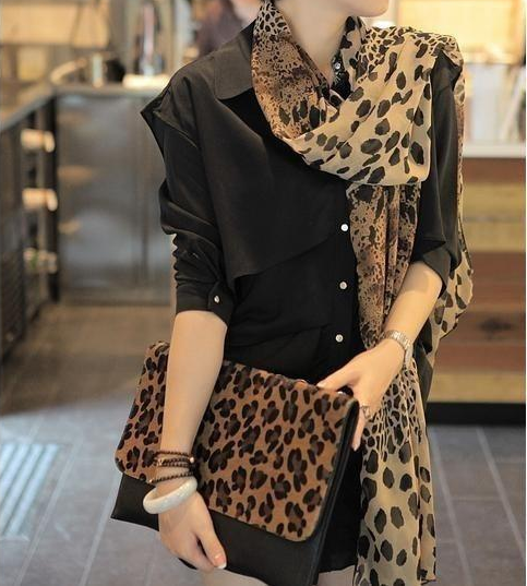 Noble Fashion Silk Leopard Chiffon Scarves For Women