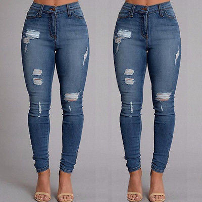 Skinny Ripped Pants High Waist Stretch Jeans For Women