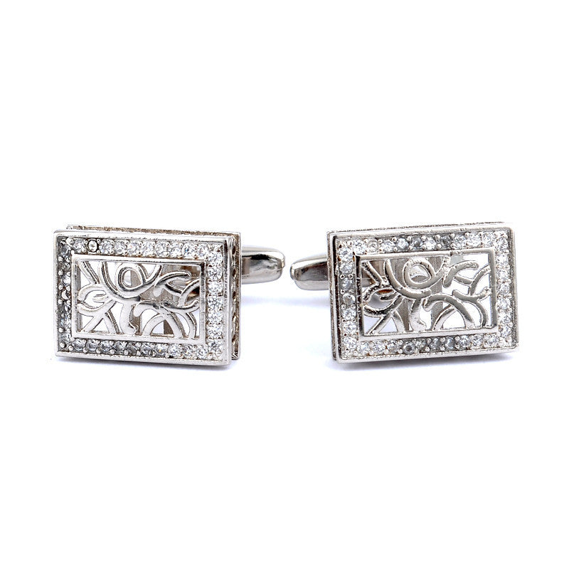 Men's Nickel-Colored Zircon Cufflinks