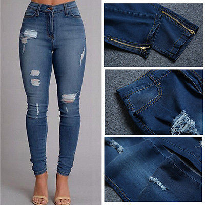 Skinny Ripped Pants High Waist Stretch Jeans For Women