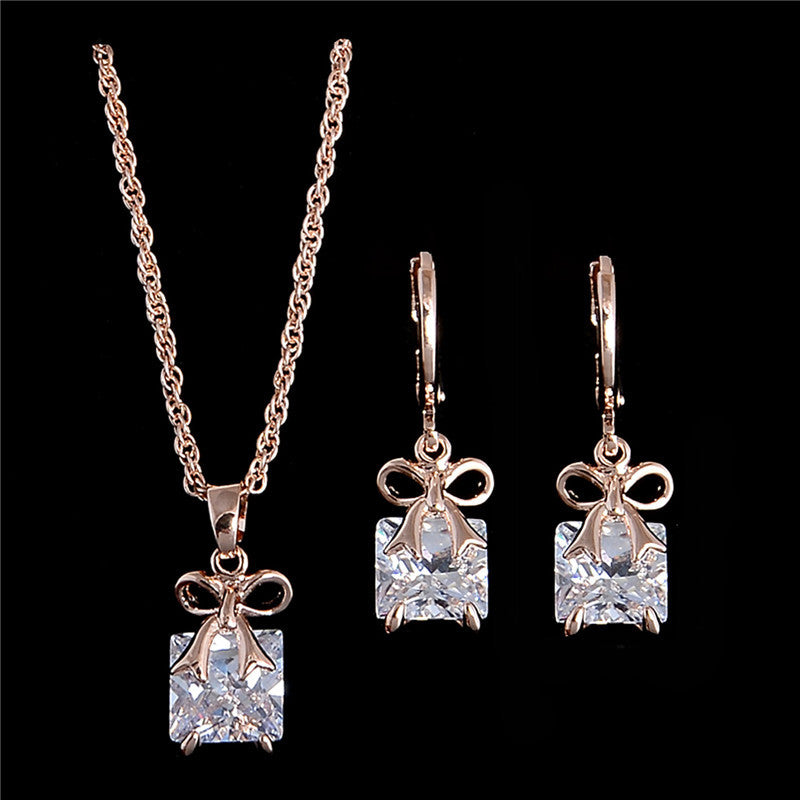 Gold Plated Pretty Bow Necklaces Earrings Jewelry Sets