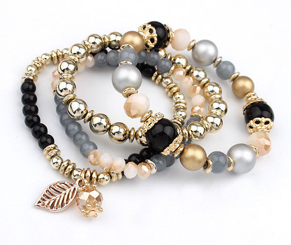 4 Pcs/Set Multilayer Crystal Beads Leaves Tassel Bracelets & Bangles