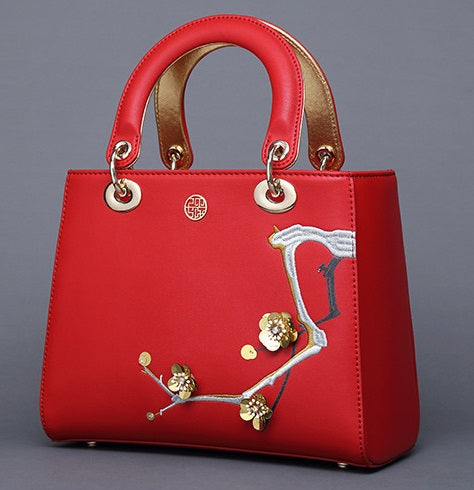 High Quality Versatile Embroidery Flowers Split Leather bws Handbags