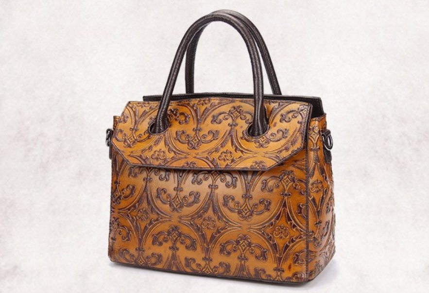 High Quality Genuine Leather Tote Classic Embossed Handbag bws