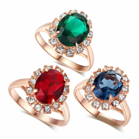 Gold Plated Finger Rings Elegant Brand Crystal For Women  wr-