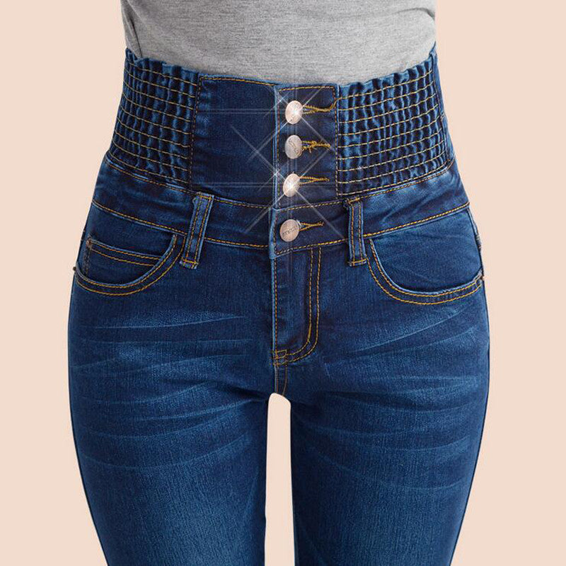 High Waist Elastic Skinny Women Denim Long Pencil Pants