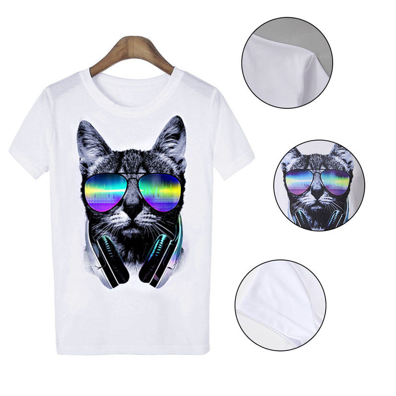 Cat Printed Funny Men's T-shirts High Quality O-Neck Tops(Unisex)