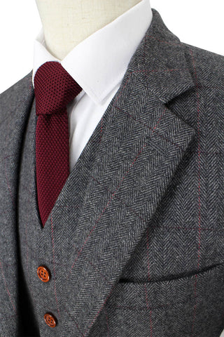 British Style Pure Wool Grey Color Men's Suits Tailored Slim Fit 3 Pcs