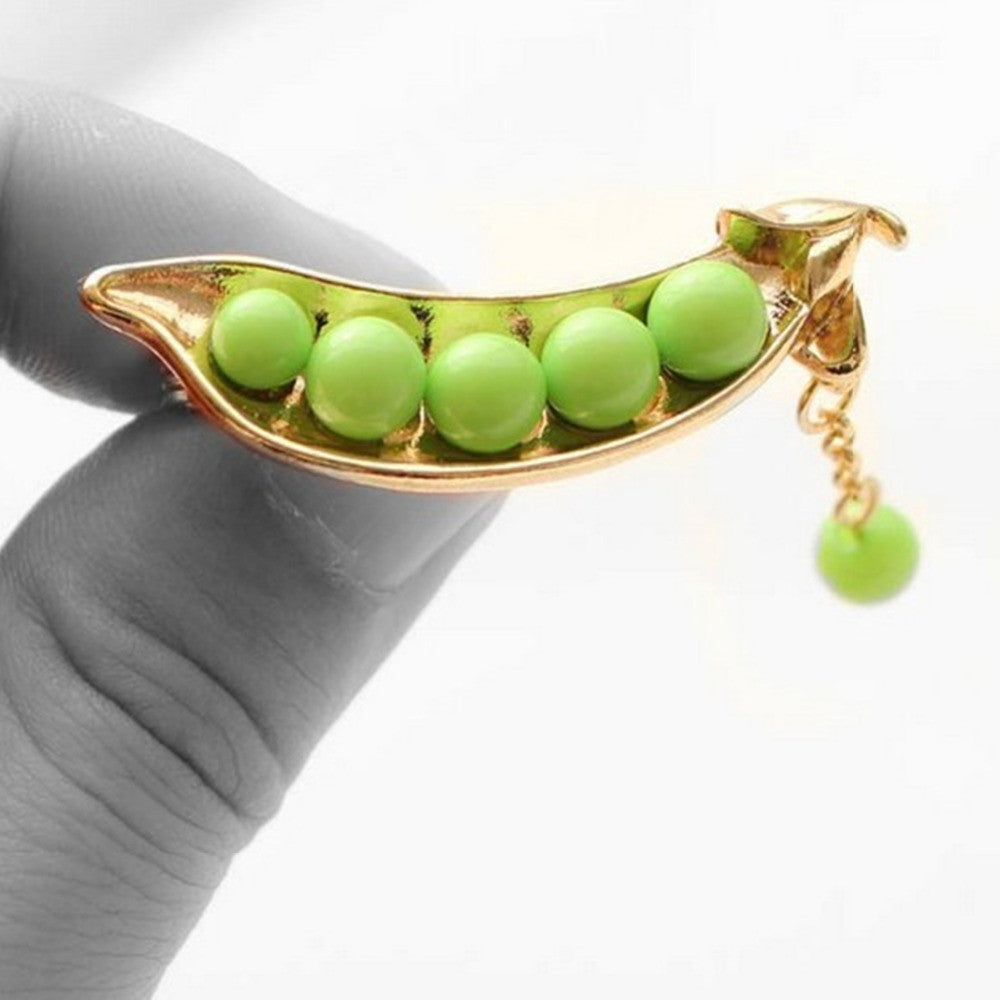 Japanese Style Cute Gold Plated Green Pea Brooch