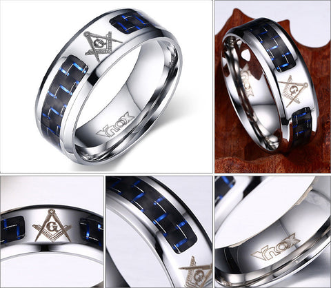 Cool Men Masonic Blue & Black Carbon Fiber Rings Jewelry mj-
