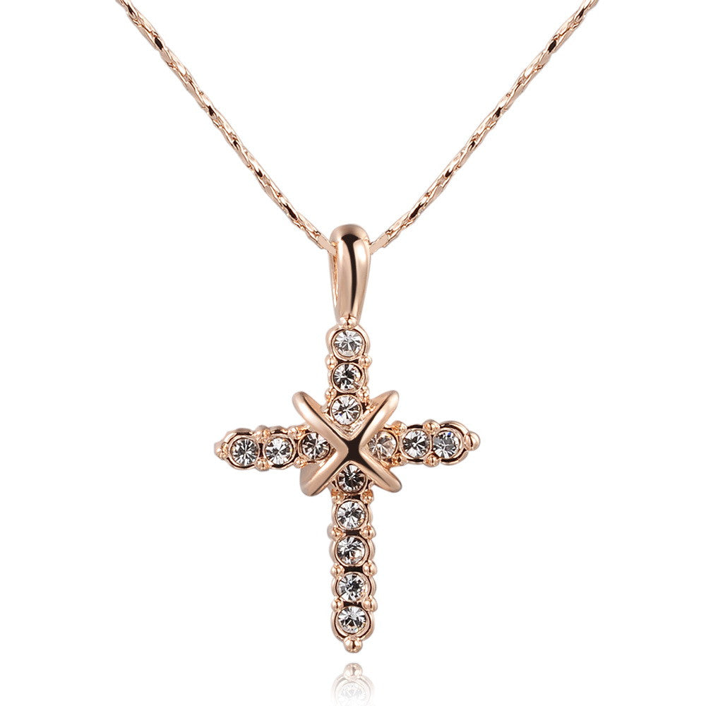 Crystal Cross White and Rose Gold Necklaces