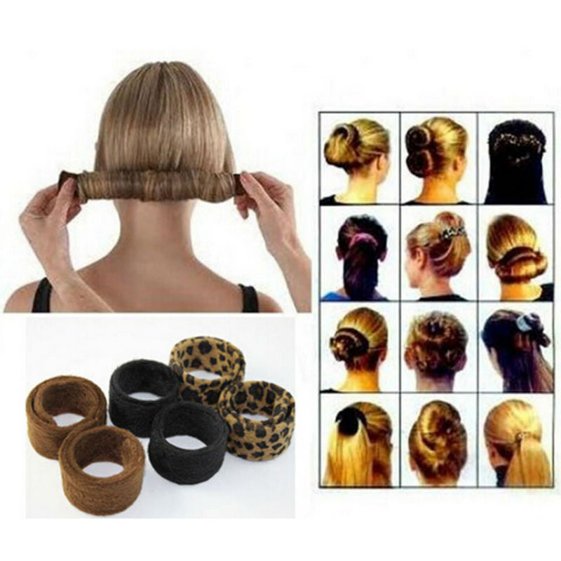 Hair Bun Donut Black Leopard Tail Hairbands Accessories