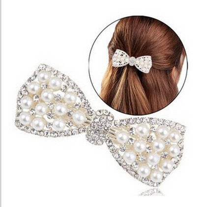 Cute Bow Crystal Pearl HairClip Hairpin Jewelry
