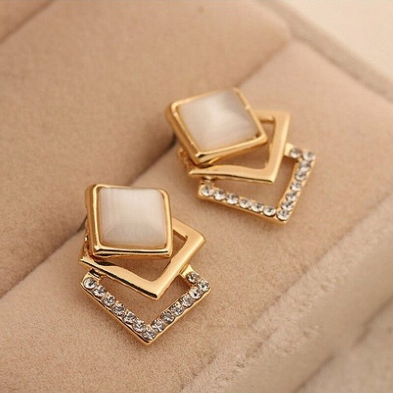 All New Gold Plated Opal Square Earrings