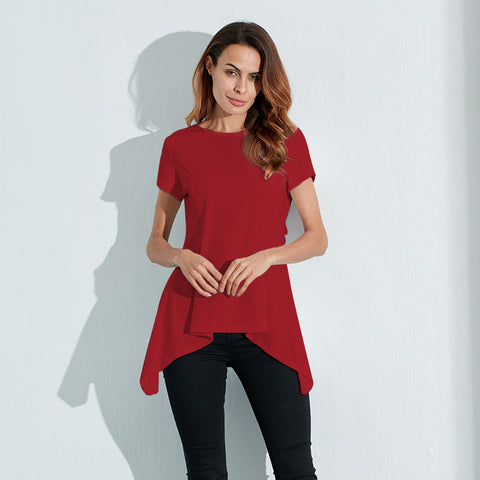 Ruffle Short Sleeve O Neck Slim Fit Tops